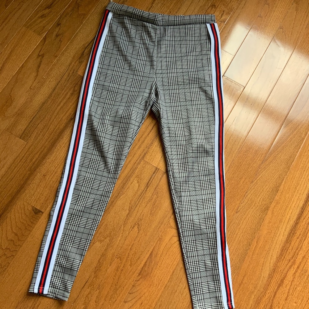 Shein black white plaid pants size L